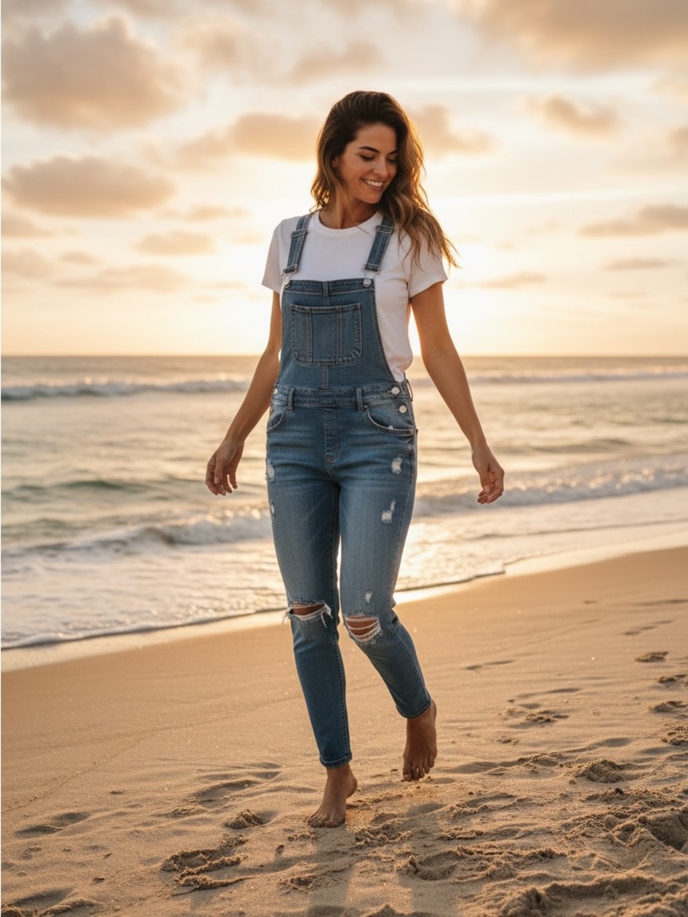 Grunge Boho Distressed Blue Denim Overalls - Women’s size 9